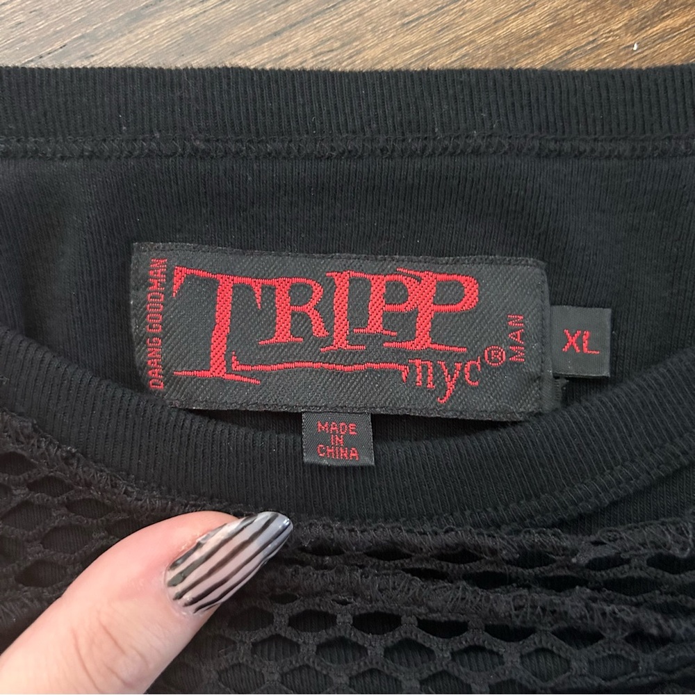 SOLD Rare Vintage Tripp NYC Black Mesh Long Sleeve Top with Cotton Underlayer - Picture 4 of 5